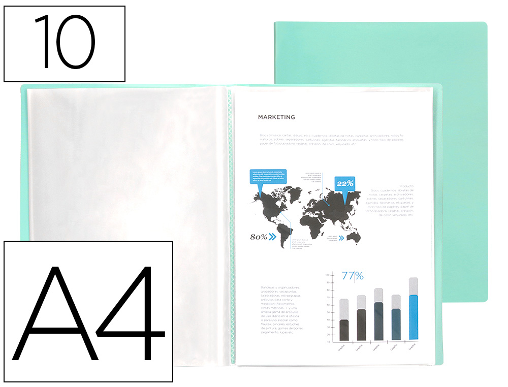 Carpeta liderpapel escaparate 10 fundas polipropileno din a4 verde manzana opaco