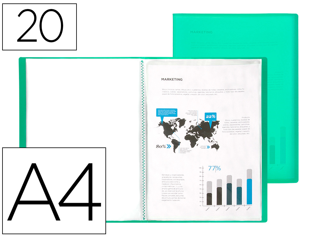 Carpeta liderpapel escaparate 20 fundas polipropileno din a4 verde translucido