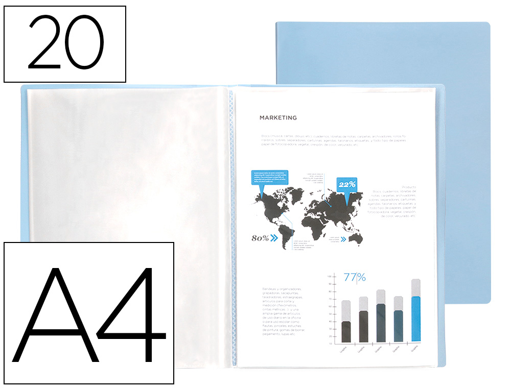 Carpeta liderpapel escaparate 20 fundas polipropileno din a4 celeste opaco