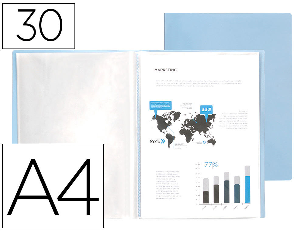 Carpeta liderpapel escaparate 30 fundas polipropileno din a4 celeste opaco