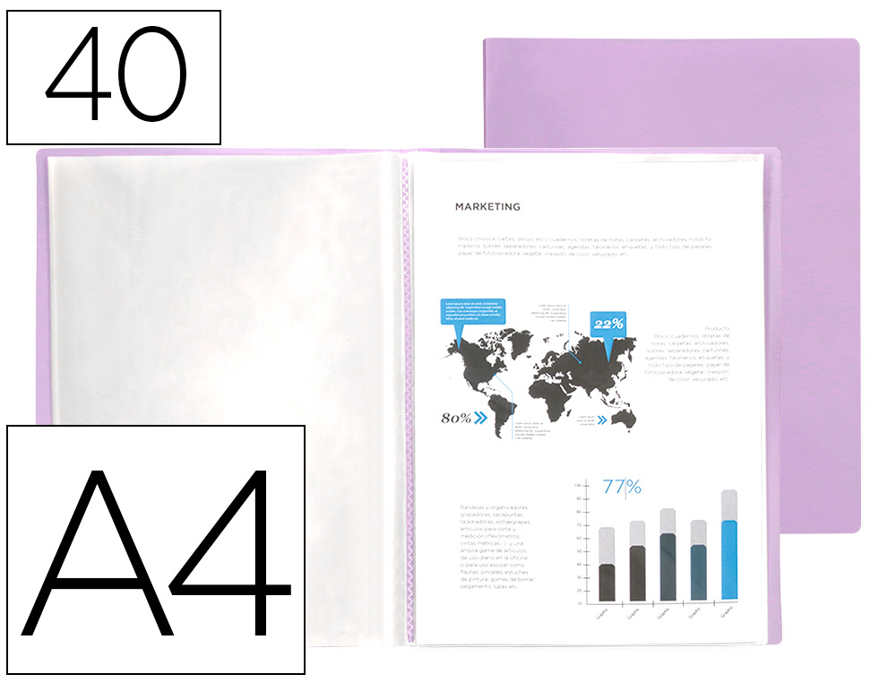 Carpeta liderpapel escaparate 40 fundas polipropileno din a4 lavanda opaco
