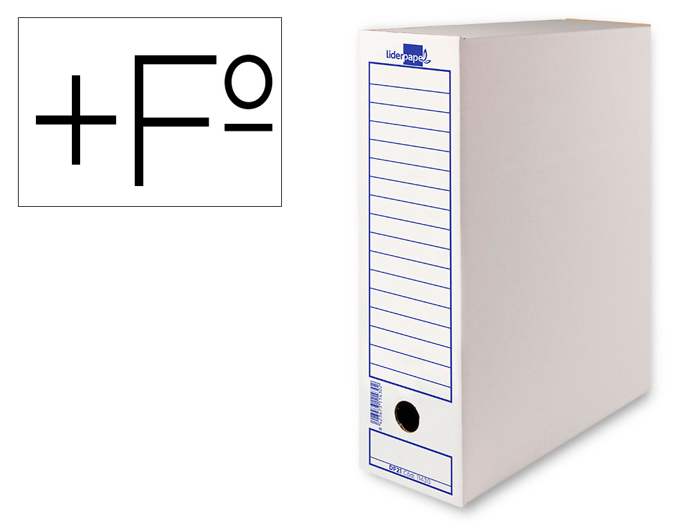 Caja archivo definitivo liderpapel folio prolongado carton reciclado 400g/m2 lomo 116 mm blanco 388x116x275 mm