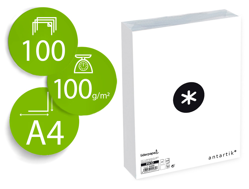 Papel antartik din a4 100g/m2 liso paquete de 100 hojas