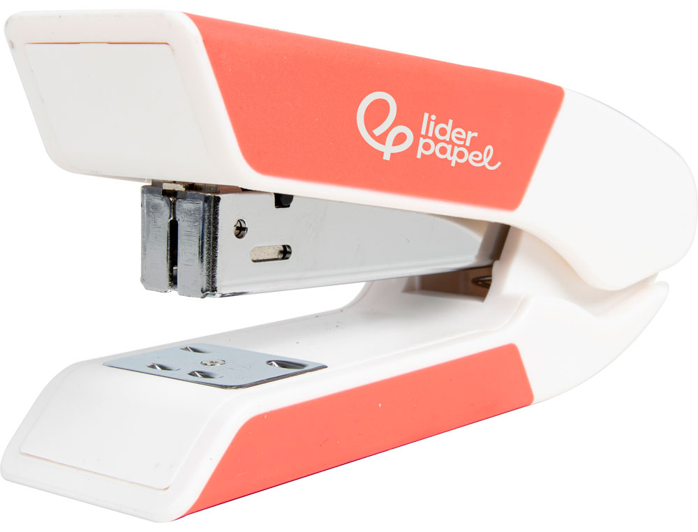 Grapadora liderpapel con regalo de extraegrapas y caja de 1000 grapas 26/6 capacidad 20h color coral