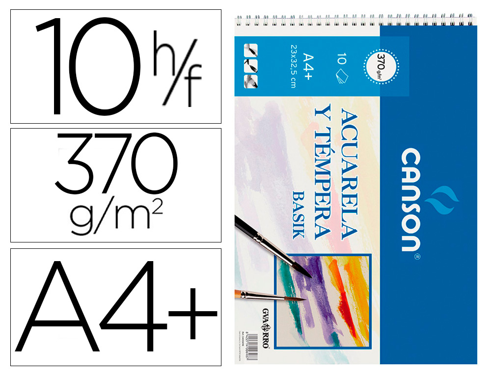 Bloc dibujo acuarela din a4 espiral 23x32.5 cm 10 hojas de 370 gr/m2