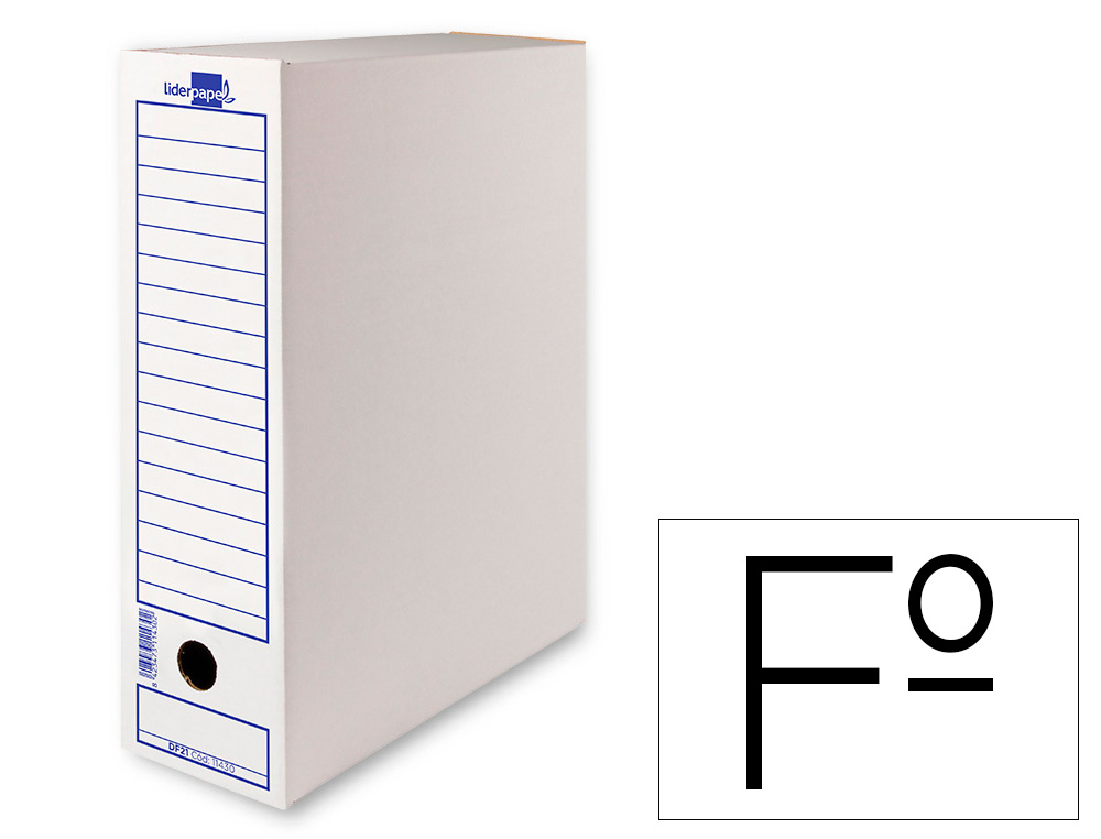 Caja archivo definitivo liderpapel 104 folio carton reciclado 325g/m2 lomo 100 mm blanco 365x100x251 mm