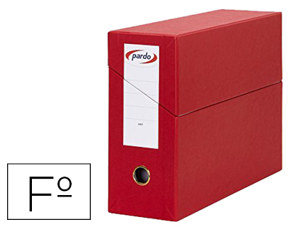 Caja transferencia pardo folio forrado extra doble lomo 80 mm estuche interior con tarjetero roja