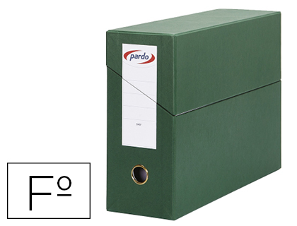 Caja transferencia pardo folio forrado extra doble lomo 80 mm estuche interior con tarjetero verde