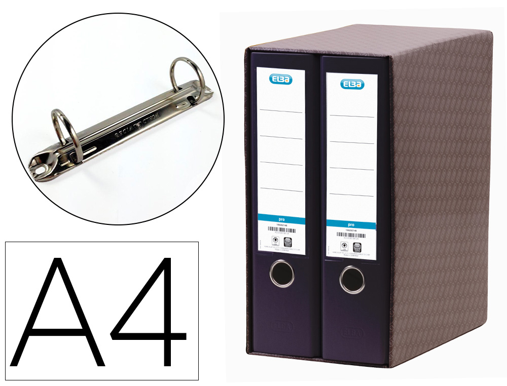 Modulo elba 2 archivadores de palanca din a4 con rado 2 anillas negro lomo de 80 mm