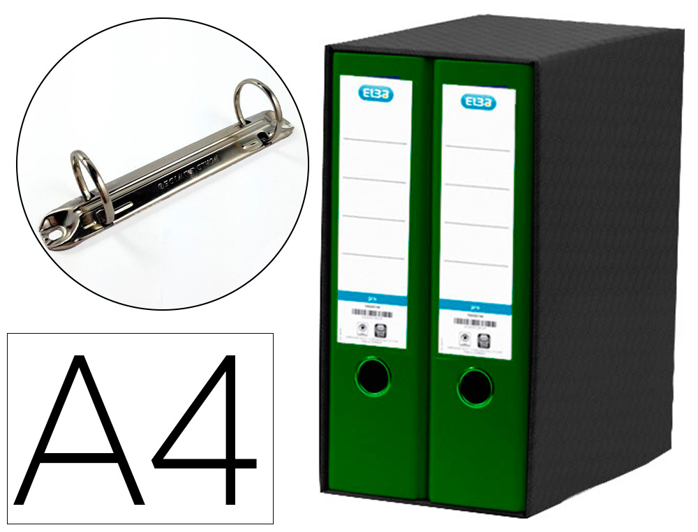 Modulo elba 2 archivadores de palanca din a4 con rado 2 anillas verde lomo de 80 mm