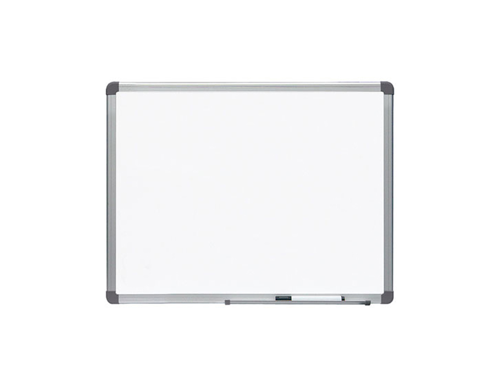 Pizarra blanca rocada acero vitrificado magnetico marco aluminio y cantoneras pvc 60x45 cm incluye bandeja para