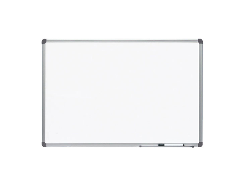 Pizarra blanca rocada acero vitrificado magnetico marco aluminio y cantoneras pvc 90x60 cm incluye bandeja para