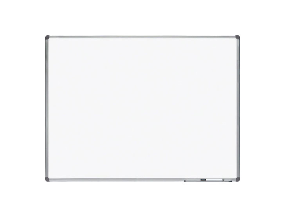 Pizarra blanca rocada acero vitrificado magnetico marco aluminio y cantoneras pvc 120x90 cm incluye bandeja