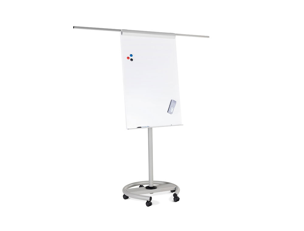 Pizarra blanca rocada para conferencias metalica lacada magnetica con ruedas 68x104 cm incluye 2 brazos laterales