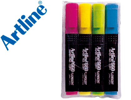 Rotulador artline fluorescente ek-660 punta biselada bolsa de 4 unidades colores surtidos