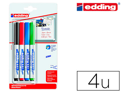 Rotulador edding para pizarra blanca 661 punta redonda 1-2 mm blister de 4 unidades colores surtidas