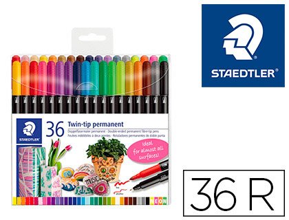 Rotulador staedtler permanente doble punta 3187 estuche de 36 unidades colores surtidos