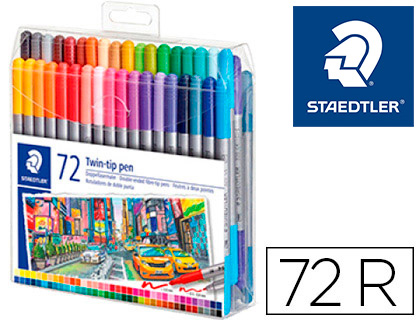 Rotulador staedtler doble punta de fibra 3200 estuche de 72 unidades colores surtidos