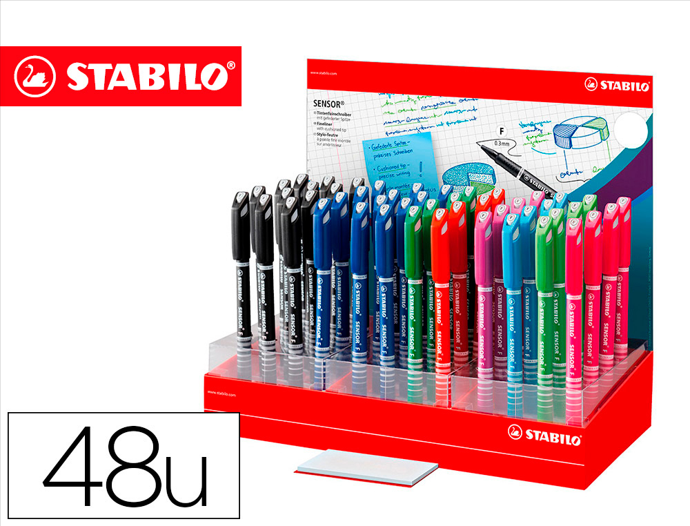 Rotulador stabilo sensor punta de fibra 0,3 mm expositor de 48 unidades colores surtidos