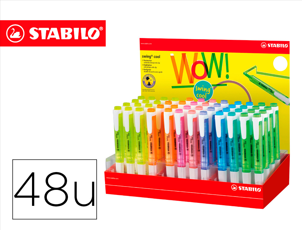 Rotulador stabilo fluorescente swing cool expositor de 48 unidades colores surtidos
