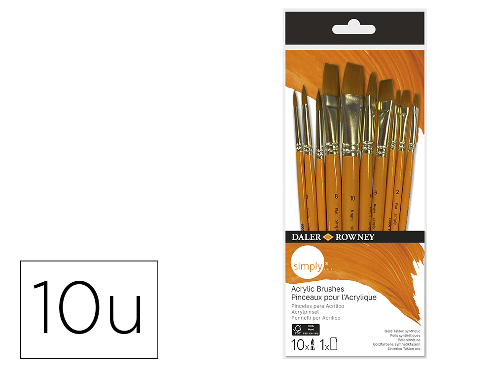 Pinceles daler rowney simply art sintentico mango corto dorado blister de 7 unidades