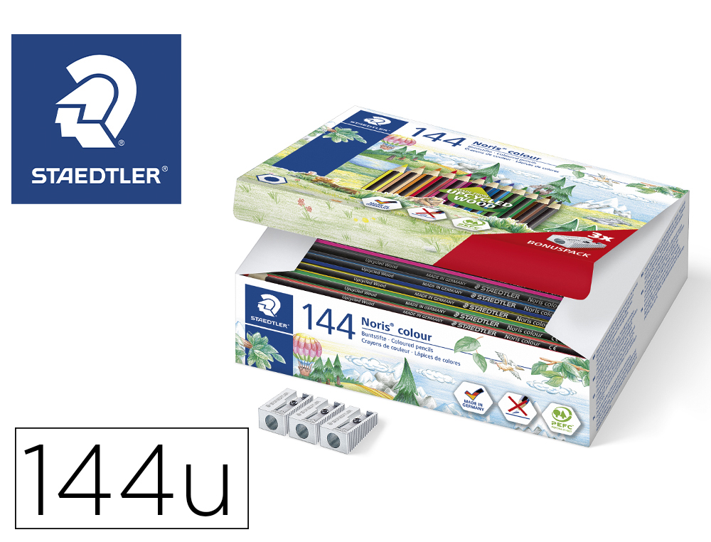 Lapiz de color staedtler wopex ecologico caja de 144 unidades surtidas 12 colores surtidos