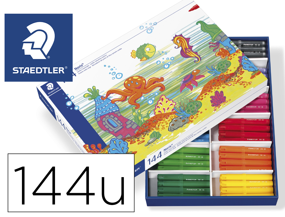 Rotulador staedtler color jumbo trazo 3 mm school pack de 144 unidades colores surtidos 12 x color