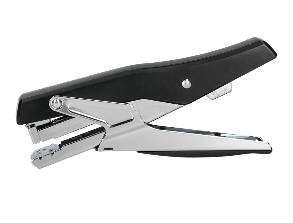 Grapadora q-connect de tenaza metalizada y negra kf14867 tacto suave capacidad 25 hojas usa grapas 24/6 y 26/6