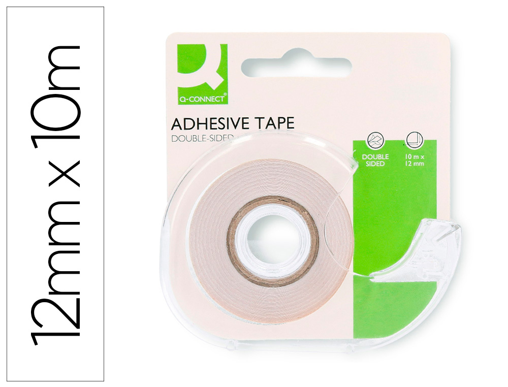 Cinta adhesiva q-connect doble cara 10 mt x 12 mm en portarrollos