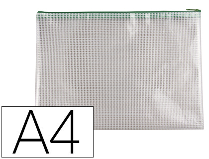 Bolsa multiusos q-connect malla din a4 apertura superiorcon cremallera verde