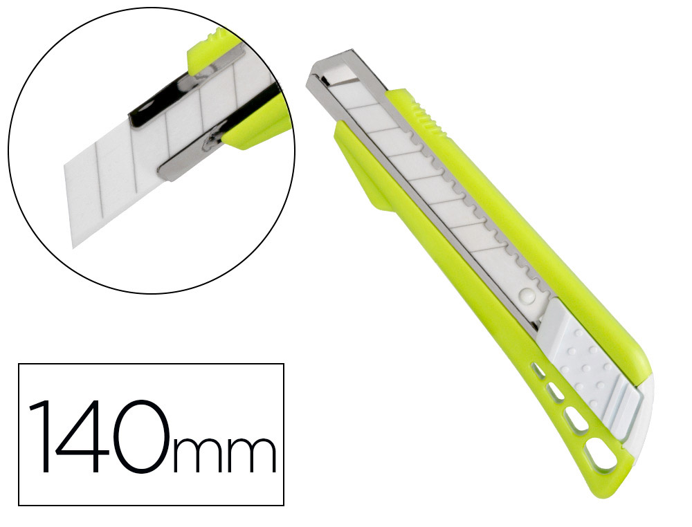 Cuter q-connect plastico ancho con guia metalica cuchilla ceramica 18 mm xd-43 blister 1 unidad