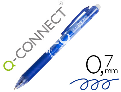 Boligrafo q-connect retractil borrable 0,7 mm color azul