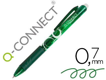 Boligrafo q-connect retractil borrable 0,7 mm color verde