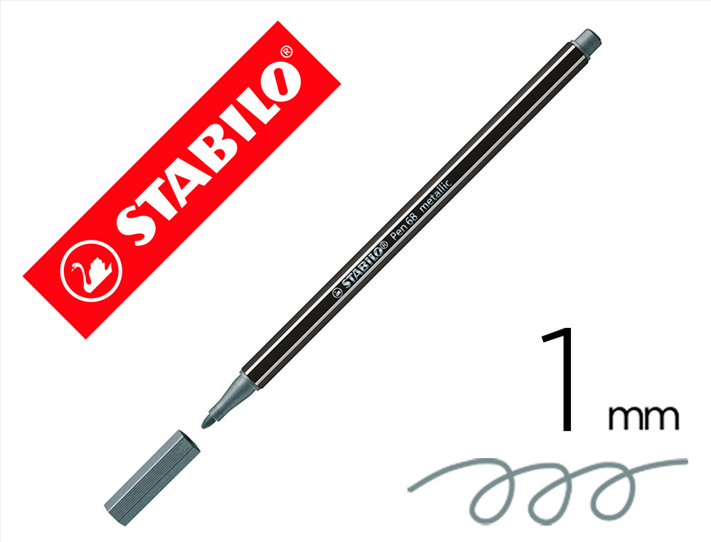 Rotulador stabilo acuarelable pen 68 metalico plata punta gruesa 1mm