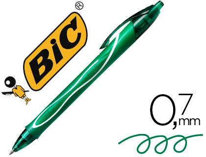 Boligrafo bic gelocity quick dry retractil tinta gel verde punta de 0,7 mm