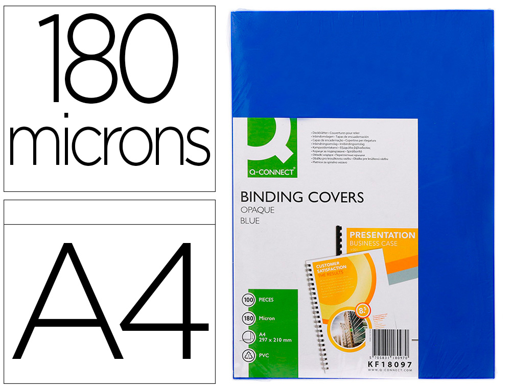 Tapa de encuadernacion q-connect pvc din a4 opaca azul 180 micras caja de 100 unidades