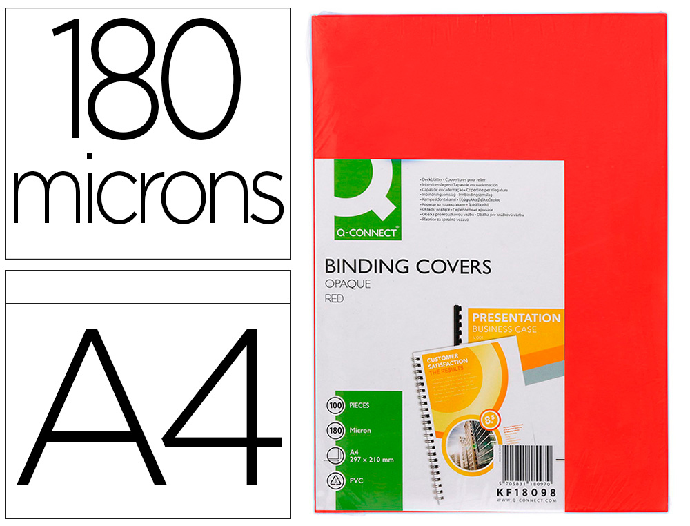 Tapa de encuadernacion q-connect pvc din a4 opaca rojo 180 micras caja de 100 unidades