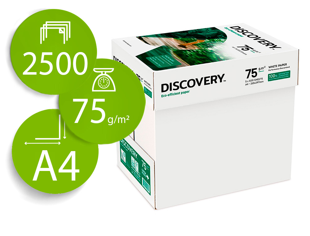Papel fotocopiadora discovery fast pack din a4 75 gramos papel multiuso ink-jet y laser caja de 2500 hojas