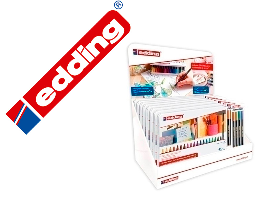 Rotulador edding punta fibra 1200 caja metalica 20 colores surtidos exp.8 unidades + 8 blister 4 edding 1340 regalo