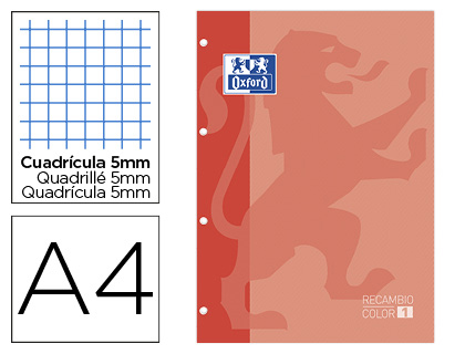Recambio color oxford din a4 80 hojas cuadro 5 mm 4 taladros melocoton