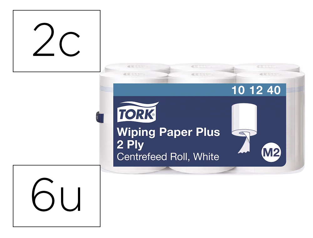 Papel secamanos tork extra ancho 215 mm largo 160 mt 2 capas para dispensador m2 paquete de 6 unidades