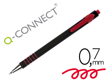 Boligrafo q-connect retractil con grip 0,7 mm color rojo