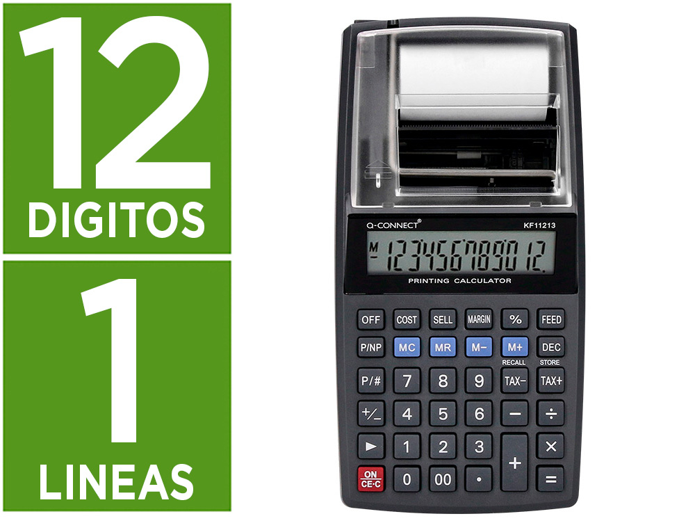 Calculadora q-connect impresora pantalla papel kf11213 12 digitos tinta azul