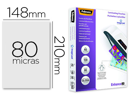 Bolsa de plastificar fellowes brillo din a5 80 mc pack 100 unidades