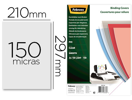 Tapa de encuadernacion fellowes din a4 pvc 150 micras transparente pack de 100 unidades