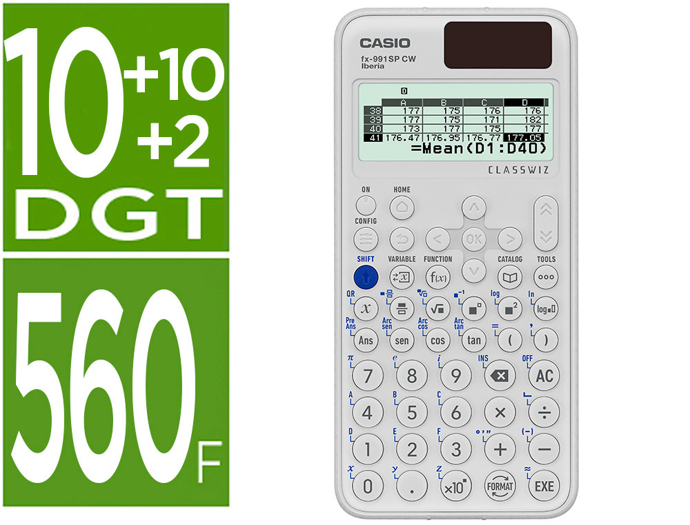 Calculadora casio fx-991sp cw iberia classwiz cientifica 560 funciones 9 memorias 10+2 digitos 5 idiomas con tapa