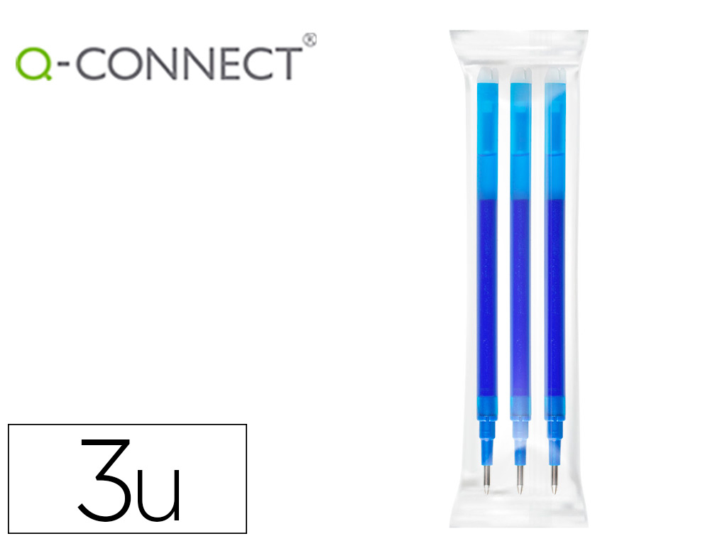 Recambio boligrafo q-connect retractil kf11058 borrable azul caja de 3 unidades