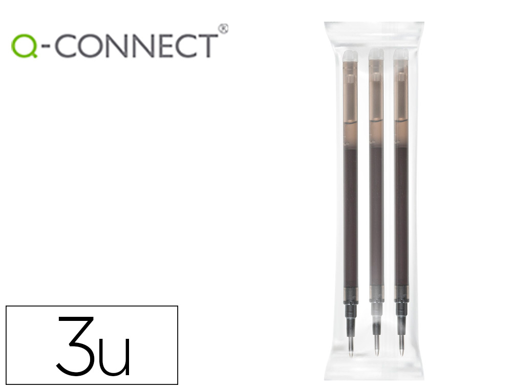 Recambio boligrafo q-connect retractil kf11057 borrable negro caja de 3 unidades