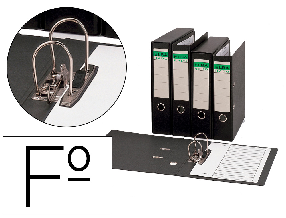 Archivador de palanca elba carton compacto con rado folio lomo de 80 mm negro