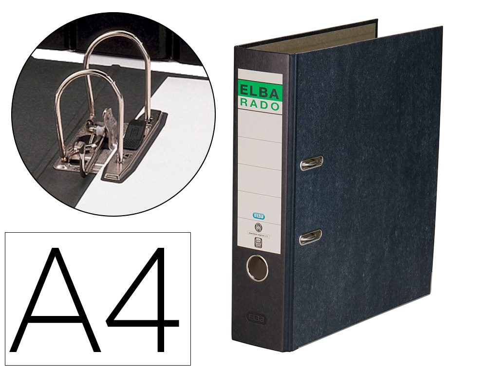 Archivador de palanca elba carton forrado jaspeado con rado din a4 lomo de 80 mm negro